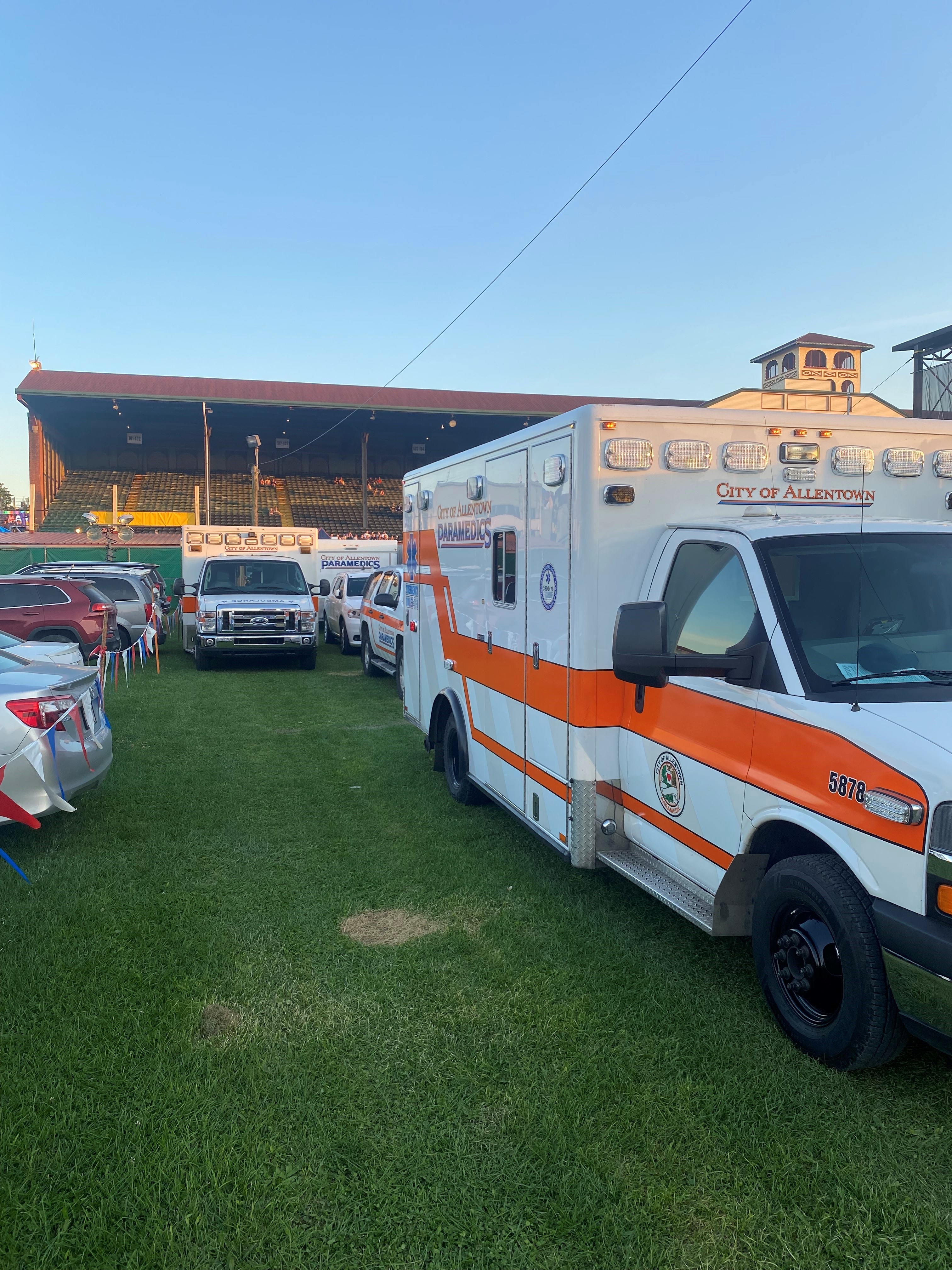 Ambulances parked at an event.